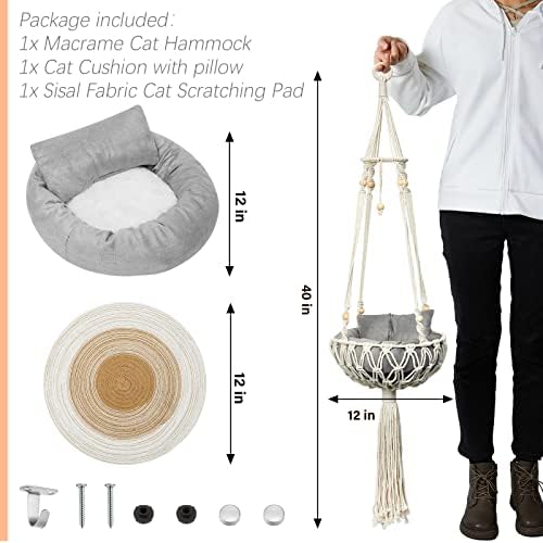 Juexica 3 Pcs Macrame Cat Hammock, Including Hanging Kitten Bed Scratcher - Image 3