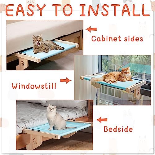 Pinkunn 2 Set Cat Window Sill Perch Adjustable Wood Small Cat Window Hammock - Image 6