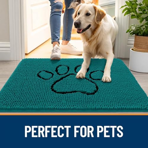 OLANLY Dog Door Mat for Muddy Paws 48x30, Paw Print Design Chenille Mud Mat - Image 6