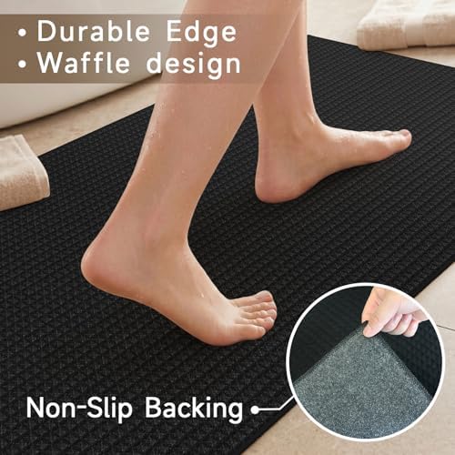 3x5 Washable Bath Mat: Non Slip Soft Waffle Textured Area Rug Black - Image 6