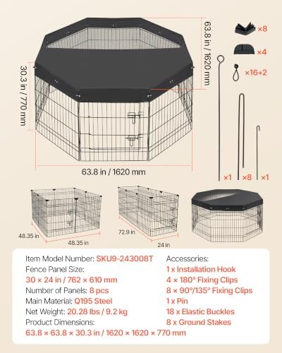 VEVOR Dog Playpen 30 Inch 8 Panels Foldable Exercise Pen - Image 6