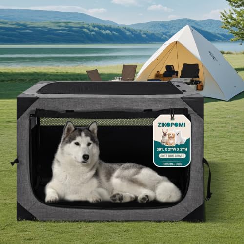 Zikopomi 30 Inch Portable Soft Foldable Dog Crate Dark Grey by ZIKOPOMI