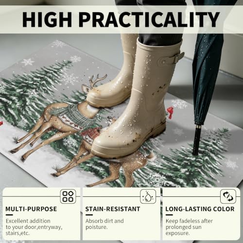 Giwawa Winter Deer Bath Rug Pine Tree Entryway Front Door Mat Non Slip - Image 7