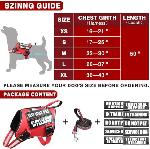 Service Dog Vest Harness and Leash Set+10 Patches, Easy On Off Red L - Image 2