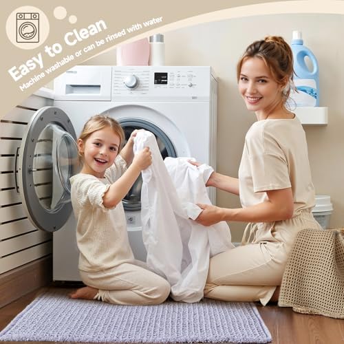 TYUU Waffle Bath Mat, Cute Bathroom Rugs Non Slip, 30x20 Lavender Cream - Image 5