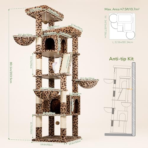 Globlazer 80in Extra Large Leopard Cat Tree Tower, Leopard Print - Image 6