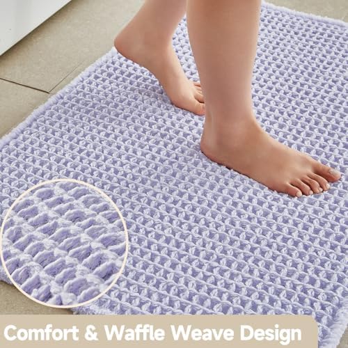 TYUU Waffle Runner Rug Bathroom, Long Cute Bath Mat, 60x24 Lavender Cream - Image 3