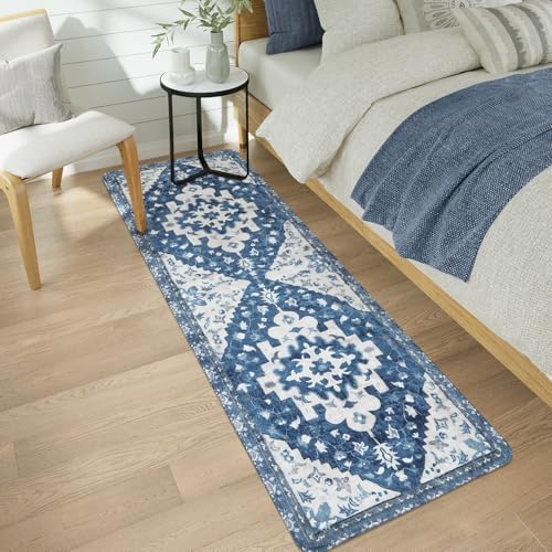 Uphome Boho Vintage Large Bathroom Rugs Blue Non-Slip Soft Hallway Runner - Image 6