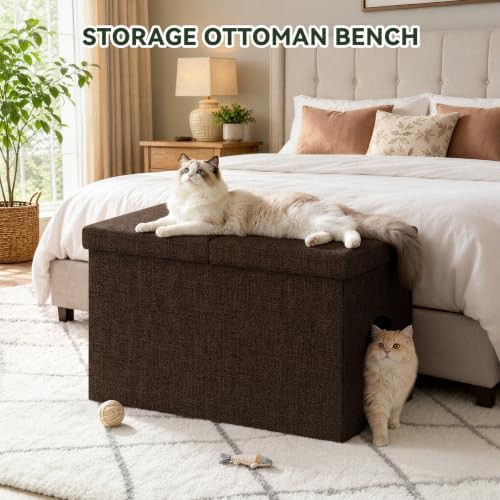 3-in-1 Cat Litter Box Enclosure Furniture, Cat Ottoman Bench - Image 5