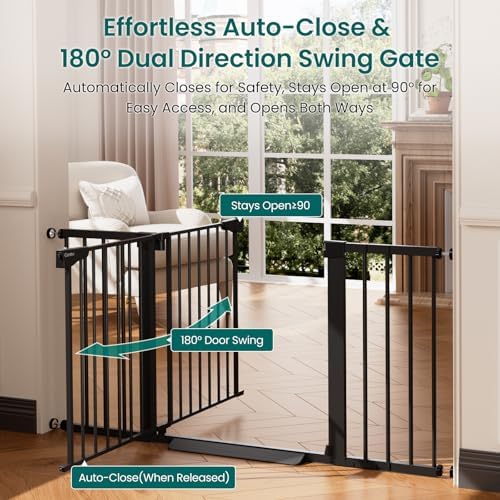 Cumbor 2 Pack 30-54" Baby Gate for Stairs, Auto Close Dog Gate Indoor Black - Image 5
