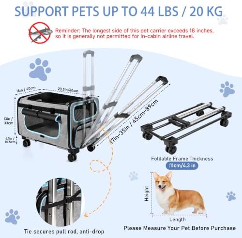 Large Pet Carrier with Detachable Wheels, 2 IN1 Foldable Soft-Sided Carriers- - Image 3