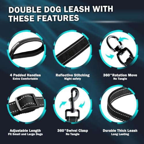 Uppetly Double Dog Leash for 2 Dogs, No Tangle Dual Leashes for Walking - Image 3