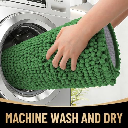 OLANLY Thick Chenille Absorbent Bathroom Rugs Mat 30x20, Olive Green - Image 4