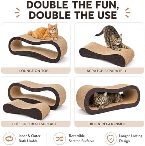 2 in 1 Cat Scratcher Cardboard Lounge Bed, Cat Scratching Post, Durable Board - Image 6