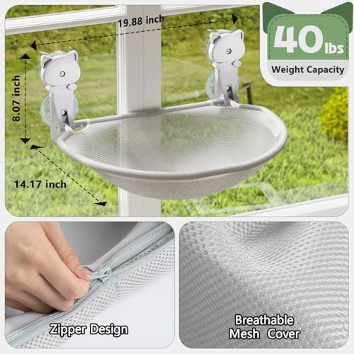 JUNSPOW Cat Window Perch Cordless, Foldable & Stable Cat Beds- Breathable Cat - Image 5
