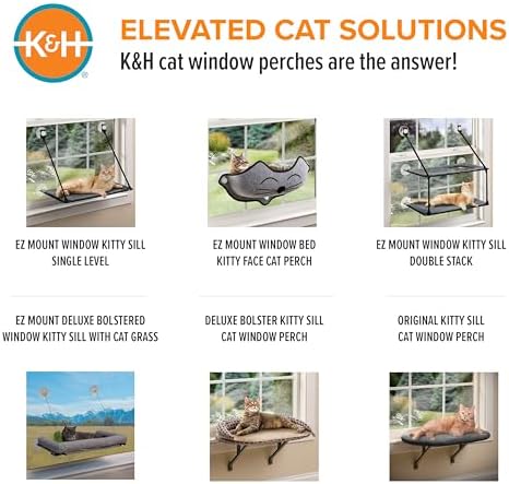 K&H Cat Window Perch, Deluxe Bolster Kitty Sill, Tan/Kitty Print - Image 6