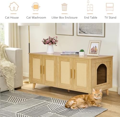 Homhedy Boho Cat Litter Box Enclosure - Image 5