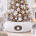 Christmas Tree Cat Tunnel 36 in Donut Bed, White, Bubble Fleec, Fluffy by SilTriangle