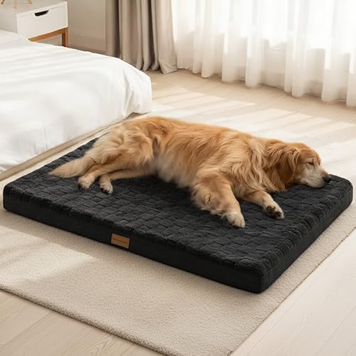 Patas Lague Orthopedic Large Dog Bed Washable Pet Crate Mat 48''X30'' Black by PatasLague