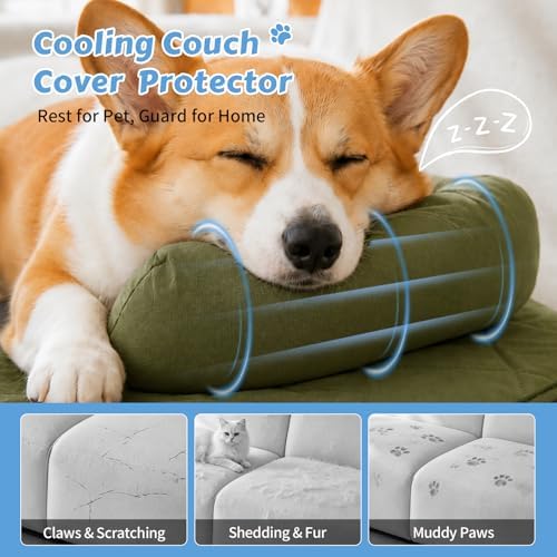 Cooling Dog Bed Mats with Neck & Head Support, 35.43 x31.5 inch Army Green - Image 4