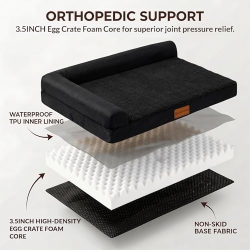 Patas Lague Orthopedic Large Dog Bed Washable Pet Sofa Bed 36''X24'' Black - Image 4