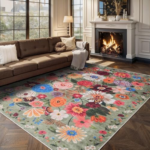 Floral Area Rugs 5x7 for Bedroom Livingroom Green Non-Slip - Image 6