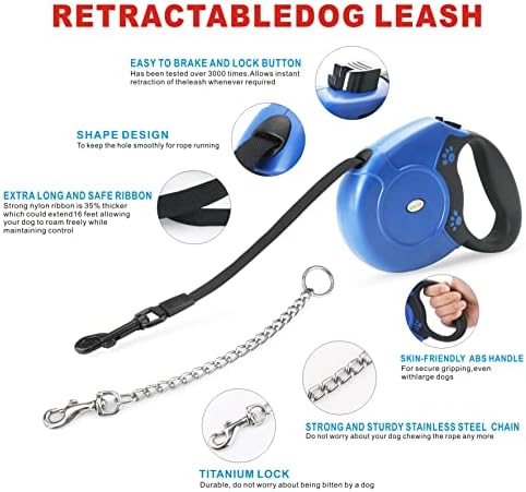 Idepet Heavy Duty Retractable Dog Leash Steel Chain 16ft Pet Leashes - Image 3