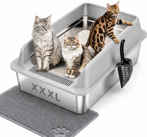 KalraMay XXXL Extra Large Stainless Steel Litter Box, Cool Gray by Unknown