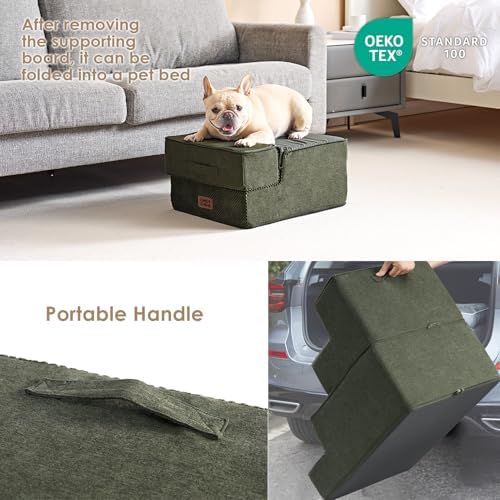 EHEYCIGA Dog Stairs for Small Dogs 13.5" H, 3-Step Dog Steps for Cats, Military - Image 5