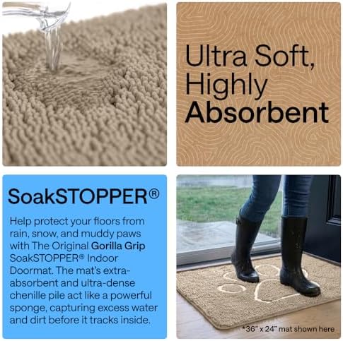 GORILLA GRIP SoakSTOPPER Dog Door Mat, Machine Wash Dry, 36x24 Beige Ivory - Image 4