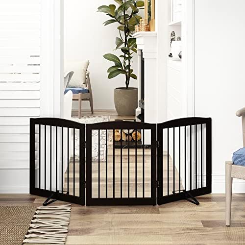PUPETPO Freestanding Pet Gate for Dogs, Foldable Wooden Dog Gate for House - Image 2