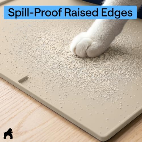 GORILLA GRIP Cat Litter Box Mat, Easy Clean Silicone Mats, 24x15 Beige - Image 4