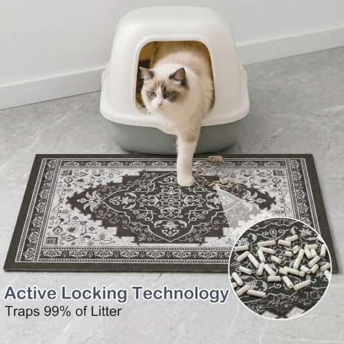 Glittme Cat Litter Mat with Non-Slip Bottom Litter Box Mat 40"X30" Litter - Image 2