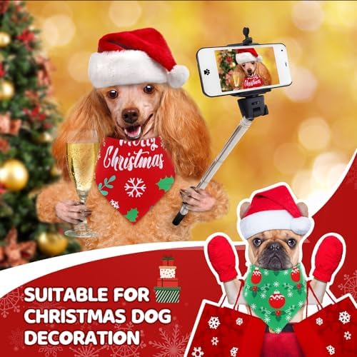Preboun 100 Pcs Christmas Dog Bandanas Bulk, Red and Green Santa Snowmen - Image 4