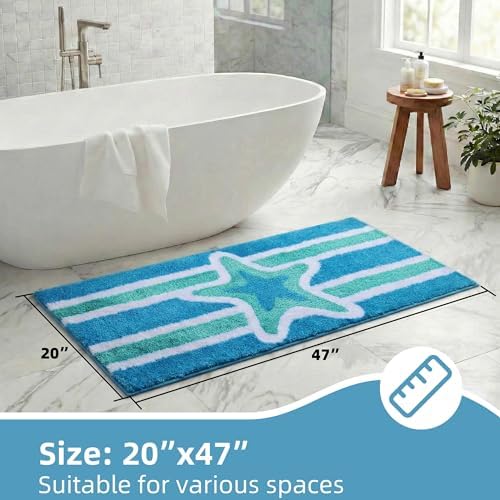 Blue Beach Runner Bathroom Rugs Non Slip Absorbent Microfiber - Image 2