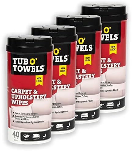 Tub O' Towels Carpet & Upholstery Cleaning Wipes 4 Pack – 7 x 8 Pre-Moistened by TubOTowels