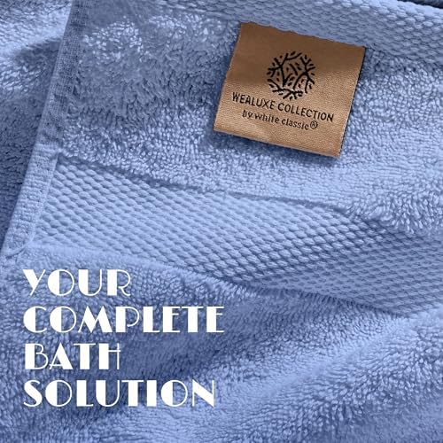 White Classic Light Blue Bath Towel Set of 6-100% Cotton Highly Absorbent Towels - Image 3