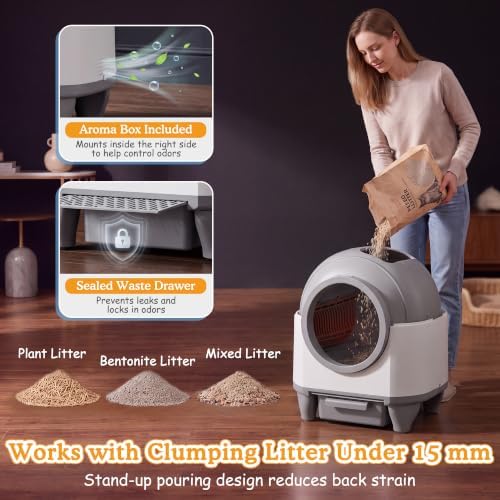 Greesum Enclosed Self-Cleaning Cat Litter Box, 90L XL, App Control - Image 6