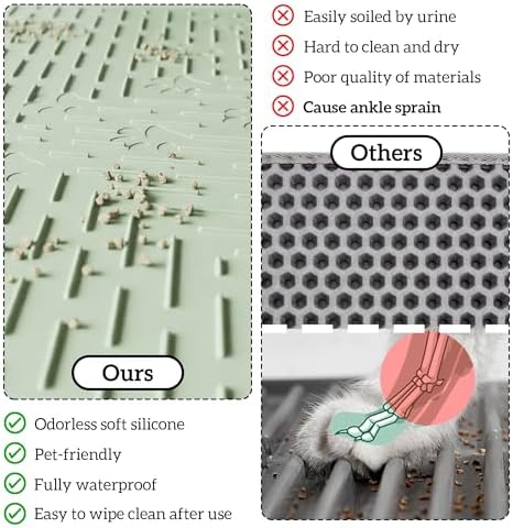 OHMO XL Cat Litter Mat, 37.5x25.2 Silicone Trapping Mat Sage Green - Image 7