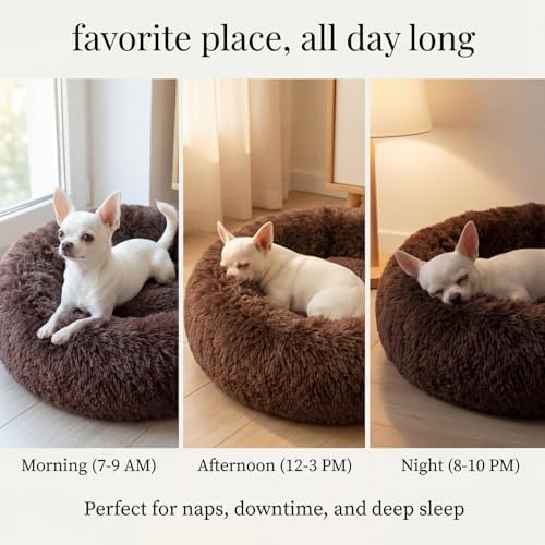 nononfish Fluffy Donut Dog Bed for Small Dogs, Cozy Round Pet Bed - Image 6