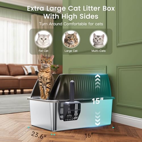 Tripamin 15” Stainless Steel Cat Litter Box Enclosure, XXL Stainless Steel High - Image 4
