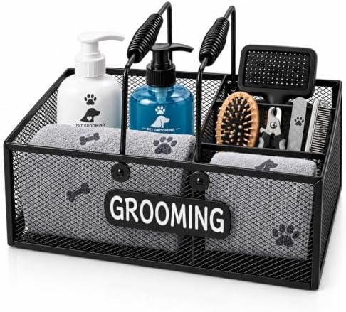 Pethiy Pet Grooming Organizer, 6-Compartment Dog Grooming Caddy by Pethiy