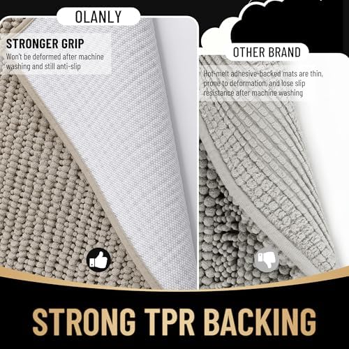 OLANLY Thick Chenille Bathroom Runner Rugs Mats 44x24, Warm Taupe - Image 5