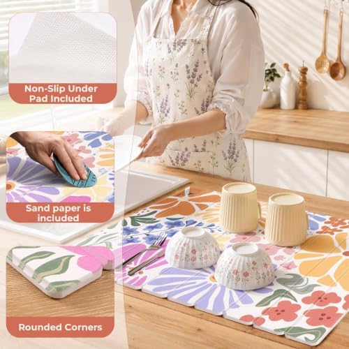 LOKHOM Stone Dish Drying Mat, 11.8"x15.7" Diatomaceous Earth Mat Colorful - Image 4