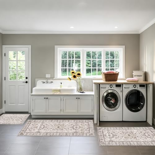 Kitchen Mat 3PC Washable Runner Soft Kitchen Rug Set of 3 Beige - Image 3