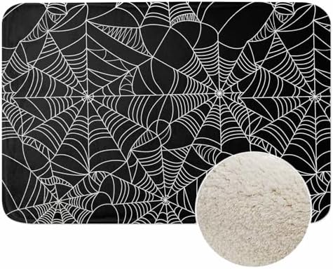 Halloween Spider Web Bath Rugs for Bathroom Black and White Durable Flannel by Unknown
