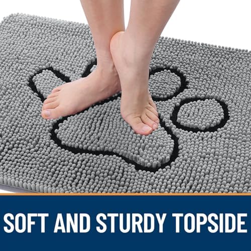 OLANLY Dog Door Mat for Muddy Paws 40x24, Paw Print Design Chenille Mud Mat - Image 4