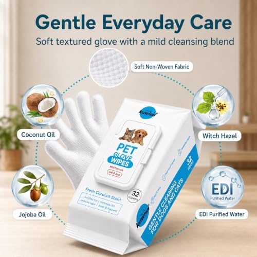 Pet Glove Wipes for Dogs & Cats, Thick Moisturizing Fur Care, Picks Up Loose Fur - Image 6