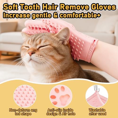 Hair Removal Glove & Pet Grooming Gloves 2 Pair, Upgrated Silicone Pet Hair - Image 4