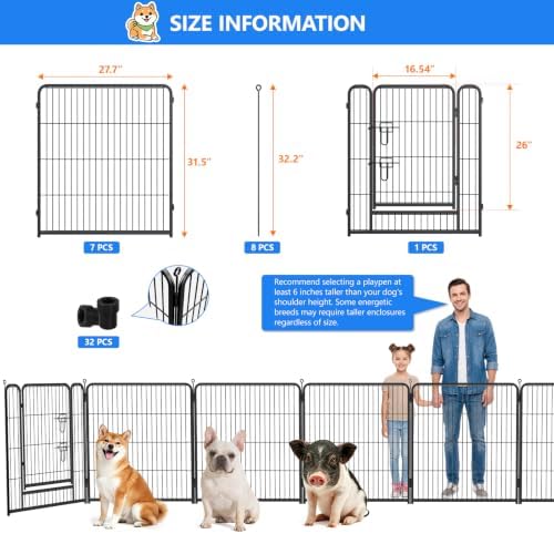 Dog Playpen Outdoor, 32 Inch Height 8 Panels Foldable Dog Pens Outside - Image 2